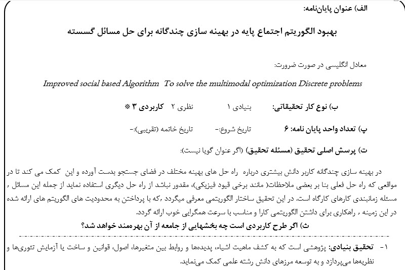 پروپوزال بهبود الگوریتم اجتماع پایه در بهینه سازی چندگانه برای حل مسائل گسسته